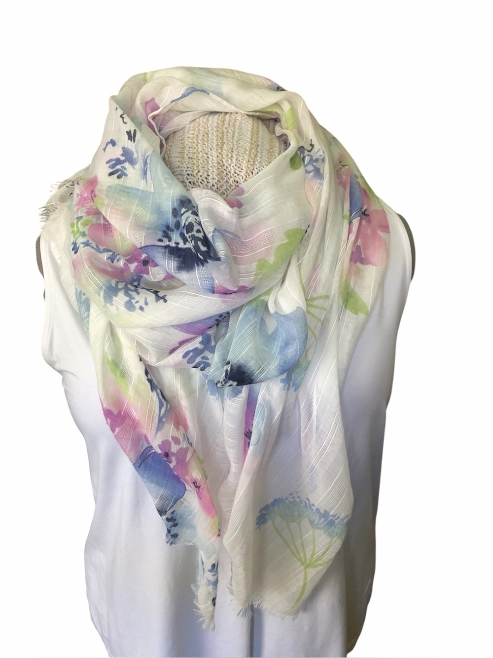 Pastel Blue & Pink Flowers Scarf - Soft